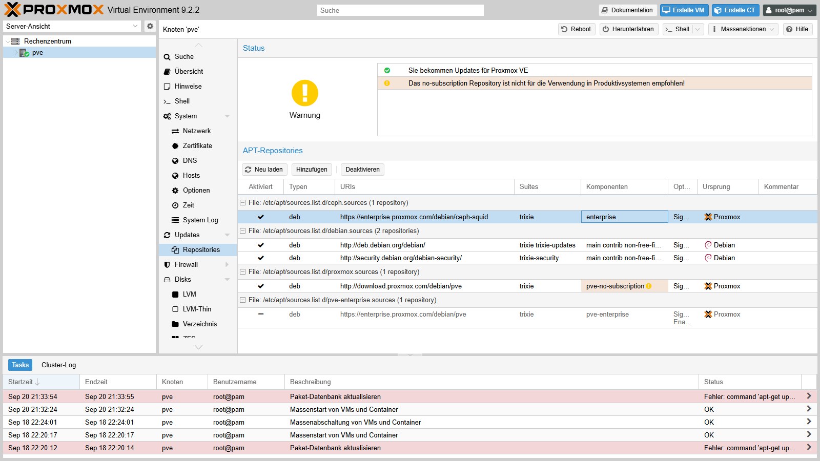 Repositories-Liste mit markierter Ceph-Zeile enterprise ceph-squid