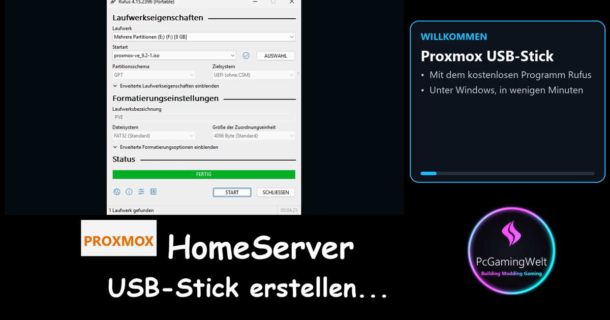 Proxmox USB-Stick erstellen mit Rufus – Schritt für Schritt (Windows)