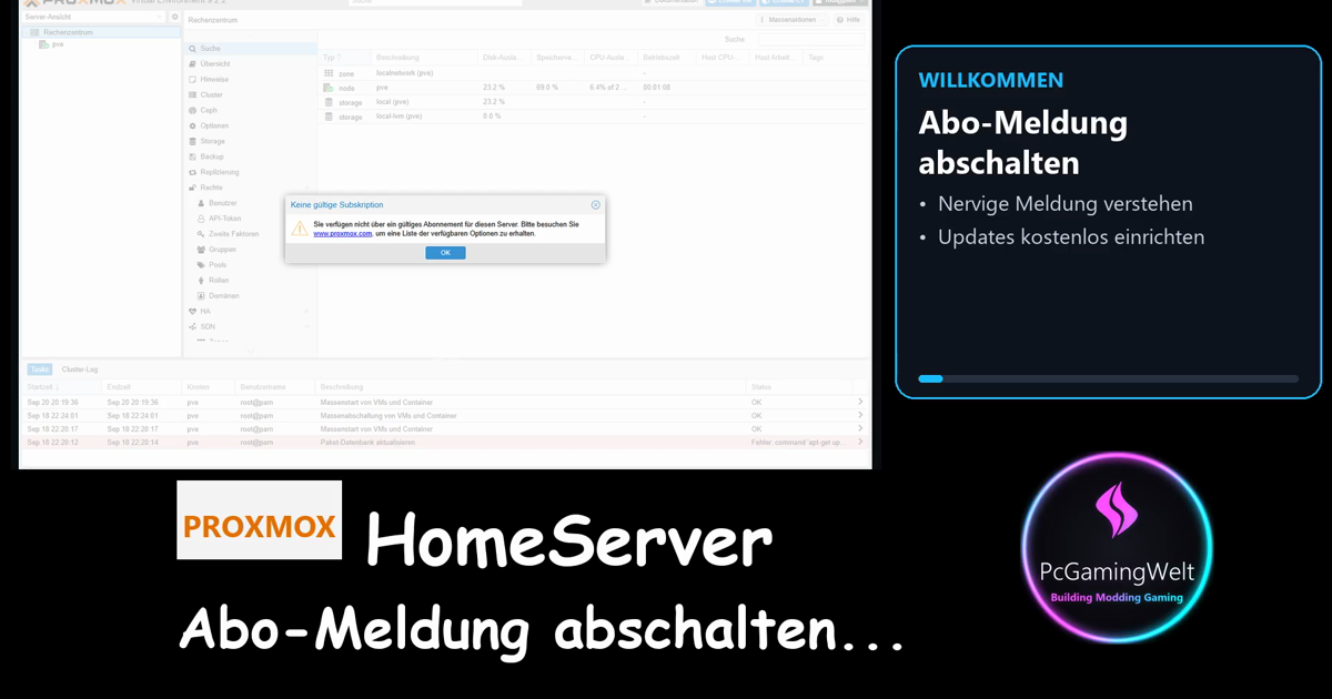 Proxmox: Abo-Meldung abschalten und Updates einrichten – Schritt für Schritt